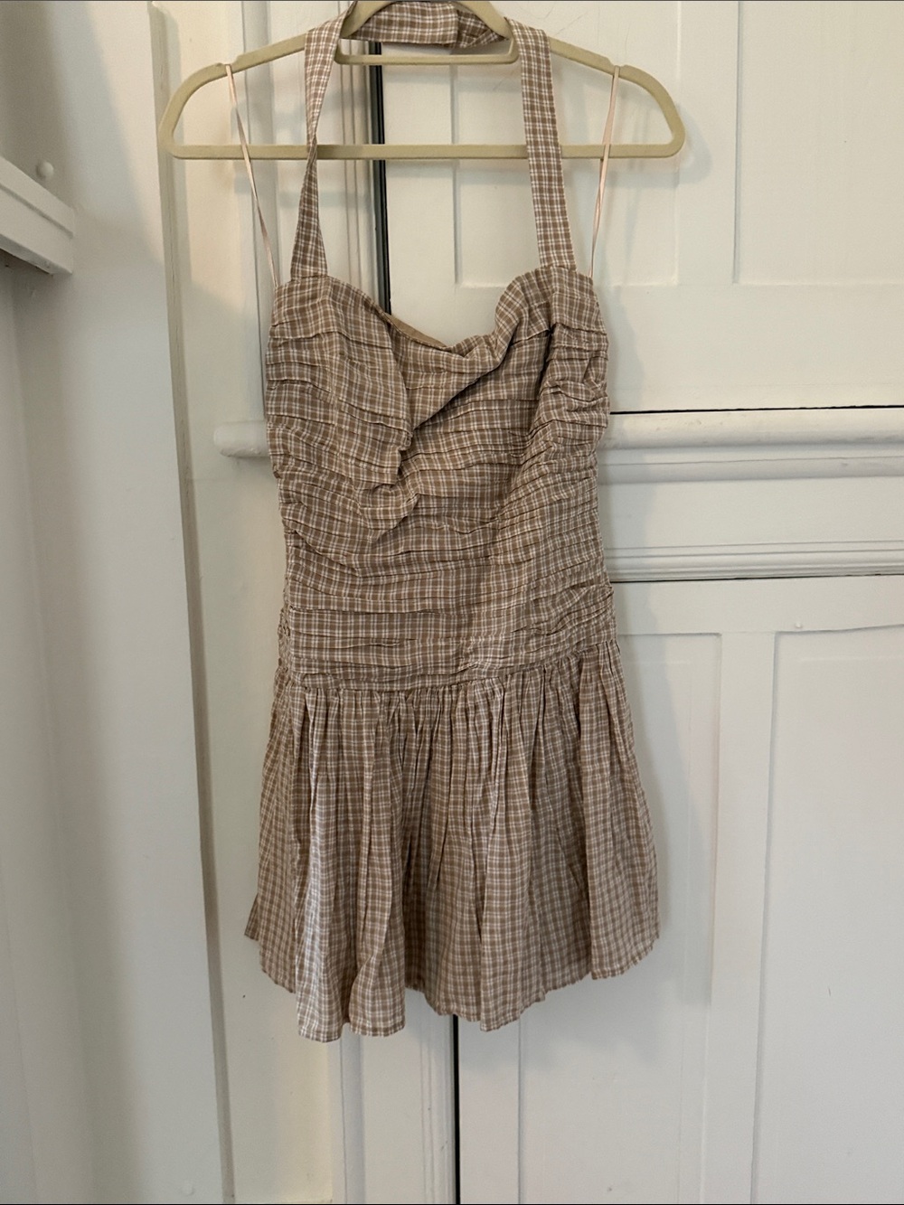 Abercrombie & Fitch Beige Plaid Mini Dress
